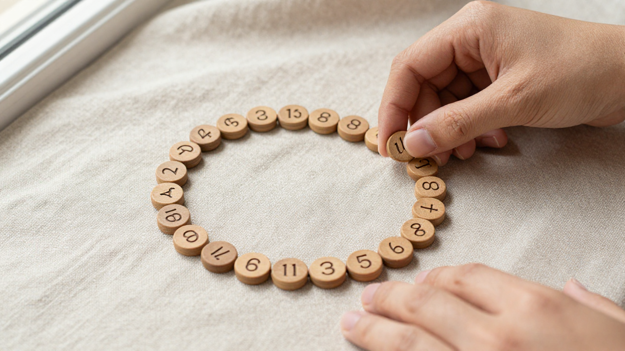 lucky number 0 meaning scene with circular bracelet, numberless tokens, linen cloth