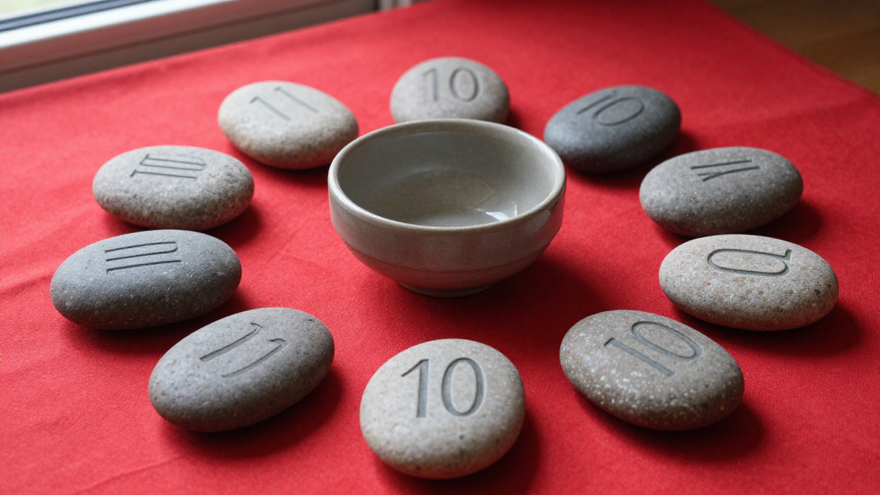 ten stones arranged in a circle for number 10 completion context