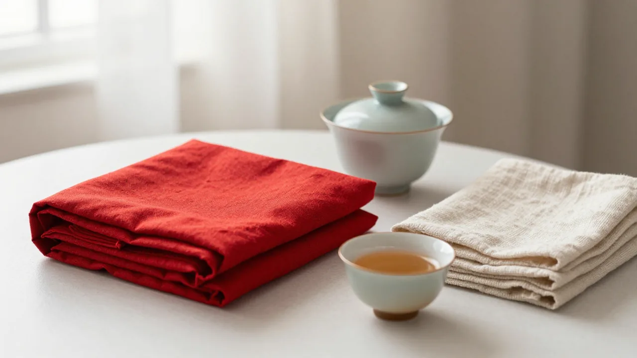 red pouch, folded cloth, and tea cup for what's my lucky numbers