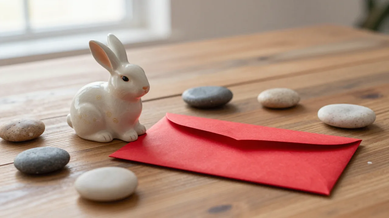 rabbit figurine and red envelope for year of the rabbit lucky numbers