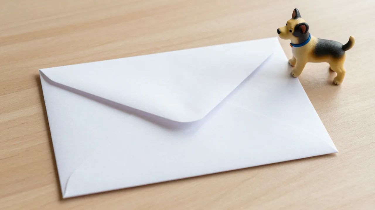 An envelope and a dog figurine